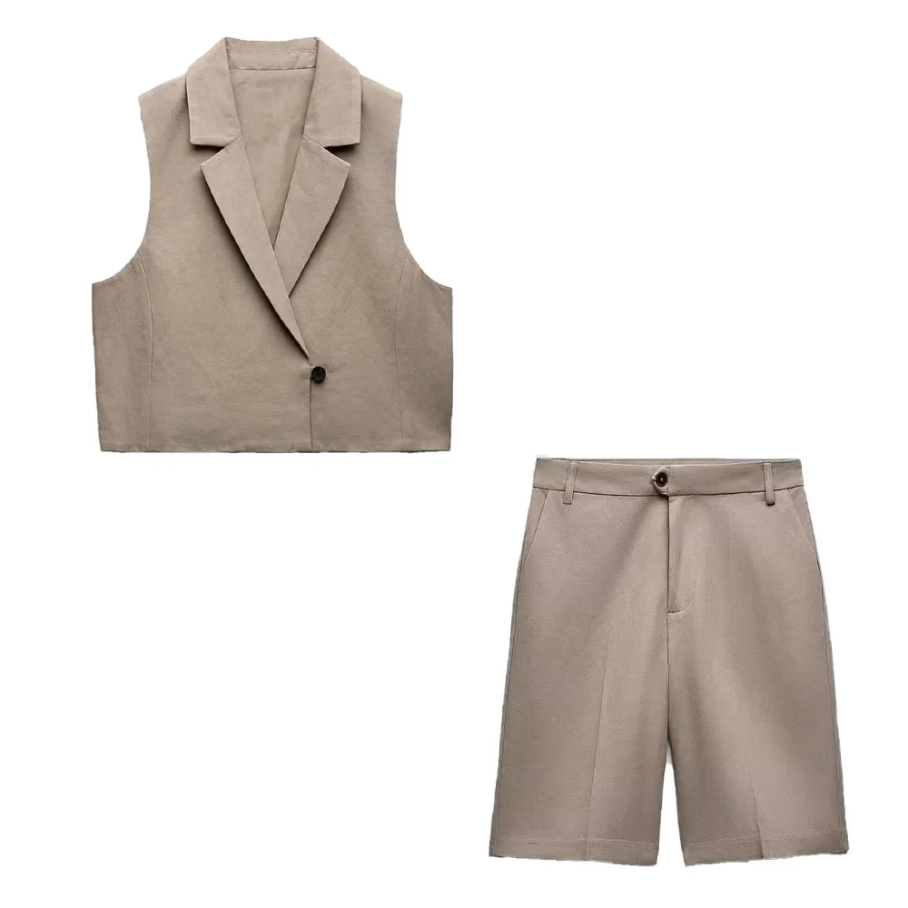 Summer Womem Chic Vest Shorts Suit Two-Piece Set Office Ladies Chic 2 Piece Sets Womens Outfits