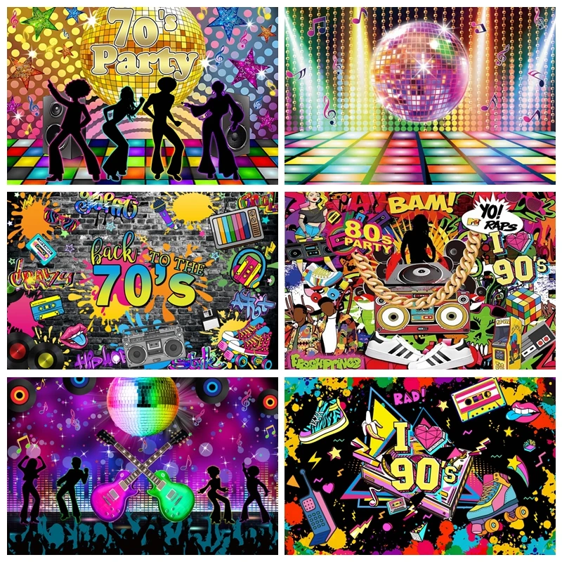 80's 90's Disco Music Theme Backdrop Hip Hop Birthday Party Decor Graffiti Neon Adult Baby Photo Photography Background Props