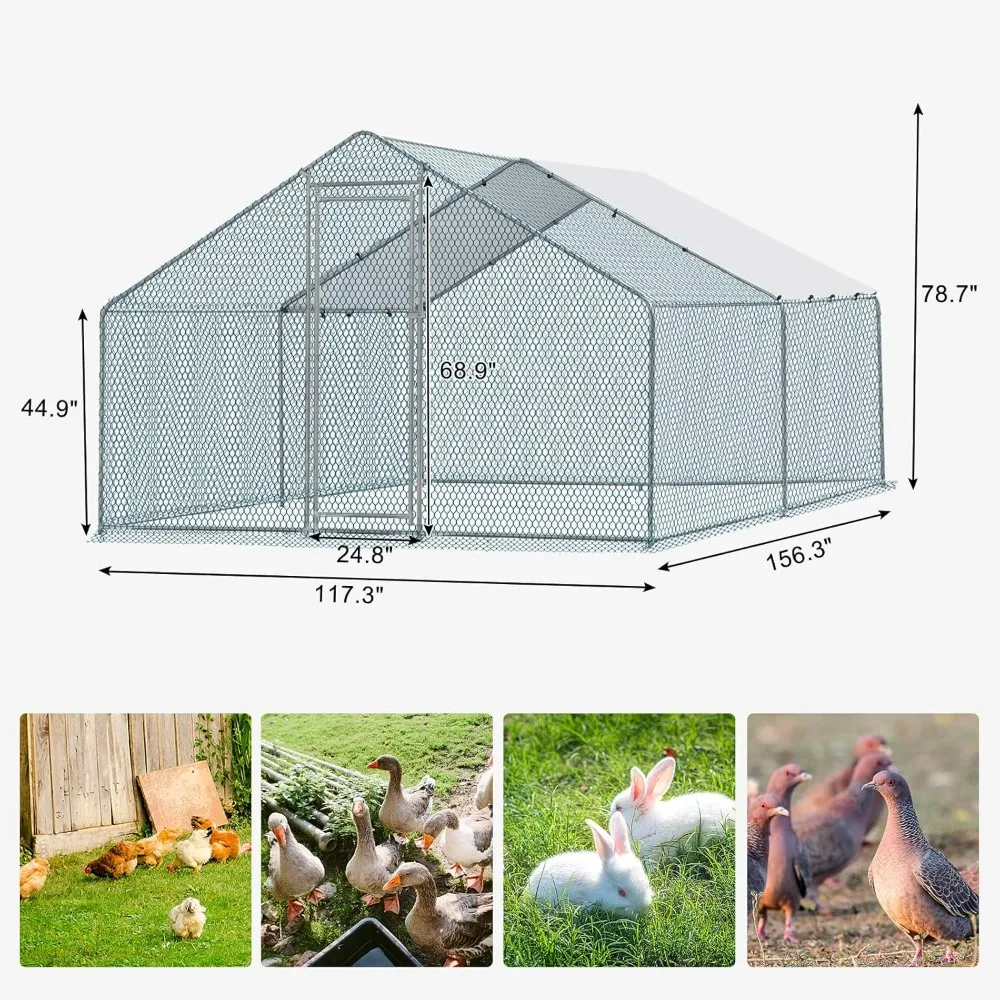 Chicken Coop, 13×10 FT Large Metal Chicken House, Poultry Habitat Cage with Waterproof Cover, Walk-in Chicken Run Pen