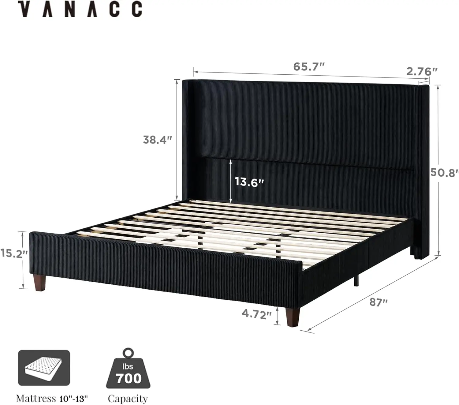 Vanacc Queen Size Platform Bed Frame, 50.8