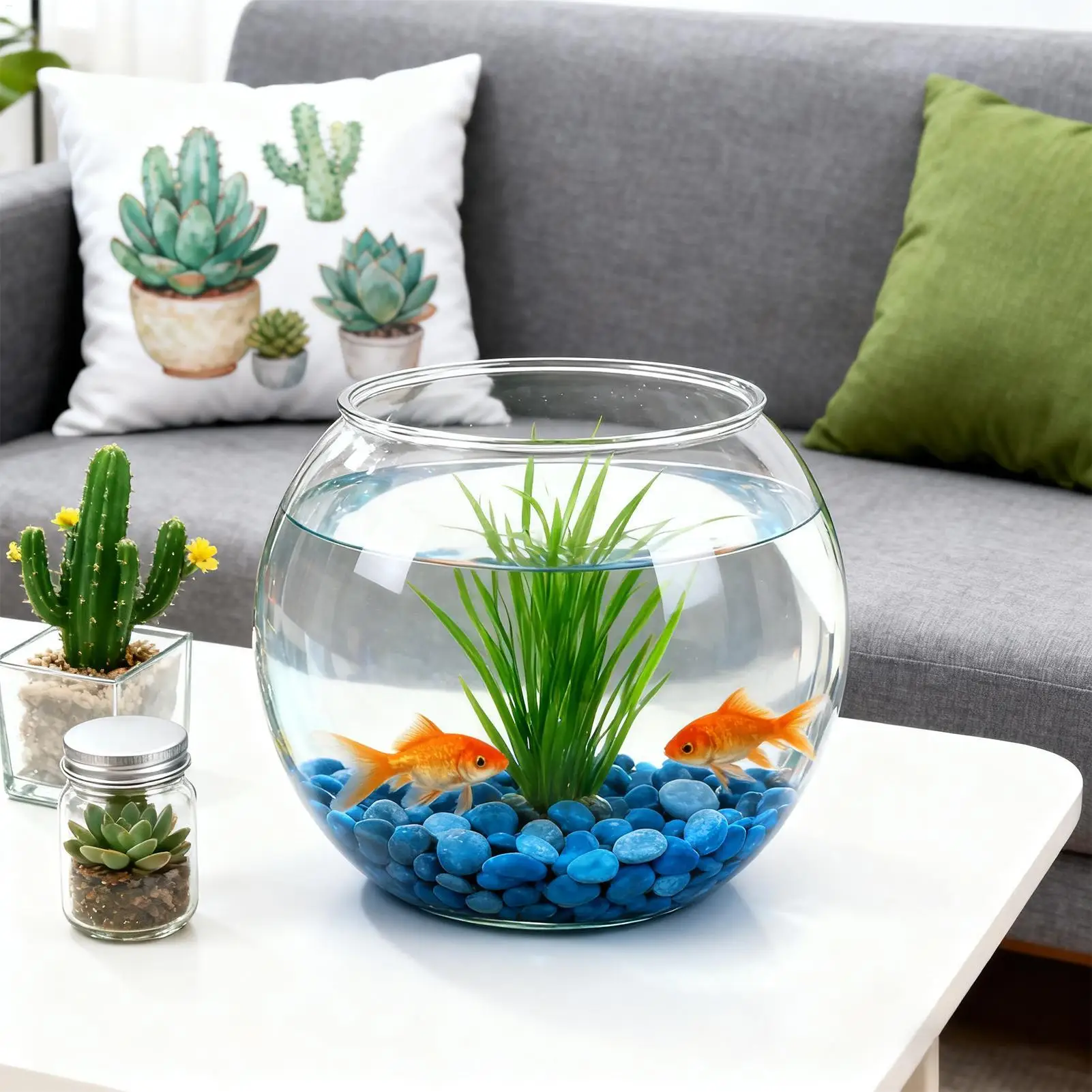Clear Fish Bowl Shatter-Resistant Acrylic Aquarium Tank Versatile Tabletop Centerpiece Decor for Home Office Party Display