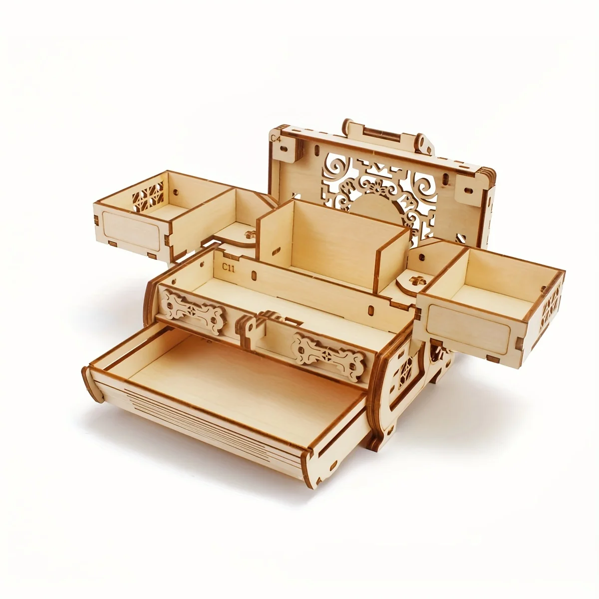 3D three-dimensional puzzle gift wooden hand-assembled machinery creative treasure box can be opened, jewelry box.