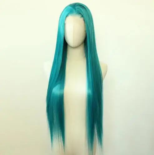 Teal Green Synthetic Lace Front Wig Long Straight Emerald Green Synthetic Wig Pre Plucked Heat Resistant Hair Wig