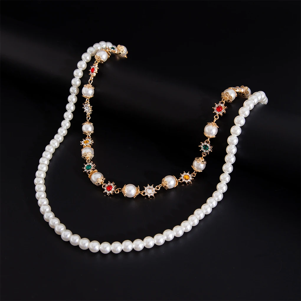Punk Colorful Zircon Cross Pendant Pants Chain for Women Men Gothic Multi Layer Imitation Pearl Chain Waist Chain Jeans Jewelry view 6