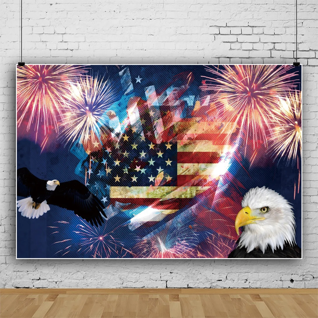 

Custom Independence Day Backdrop Photography American Flag Fireworks and Stripes Veterans Day 4th of July Patriotic Party Decor