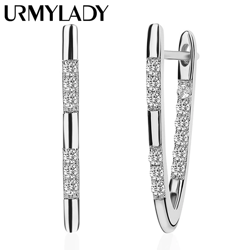 

URMYLADY 925 Sterling Silver Ear Clip Crystal Earrings For Women Wedding Party Fashion Charm High Quality Jewelry