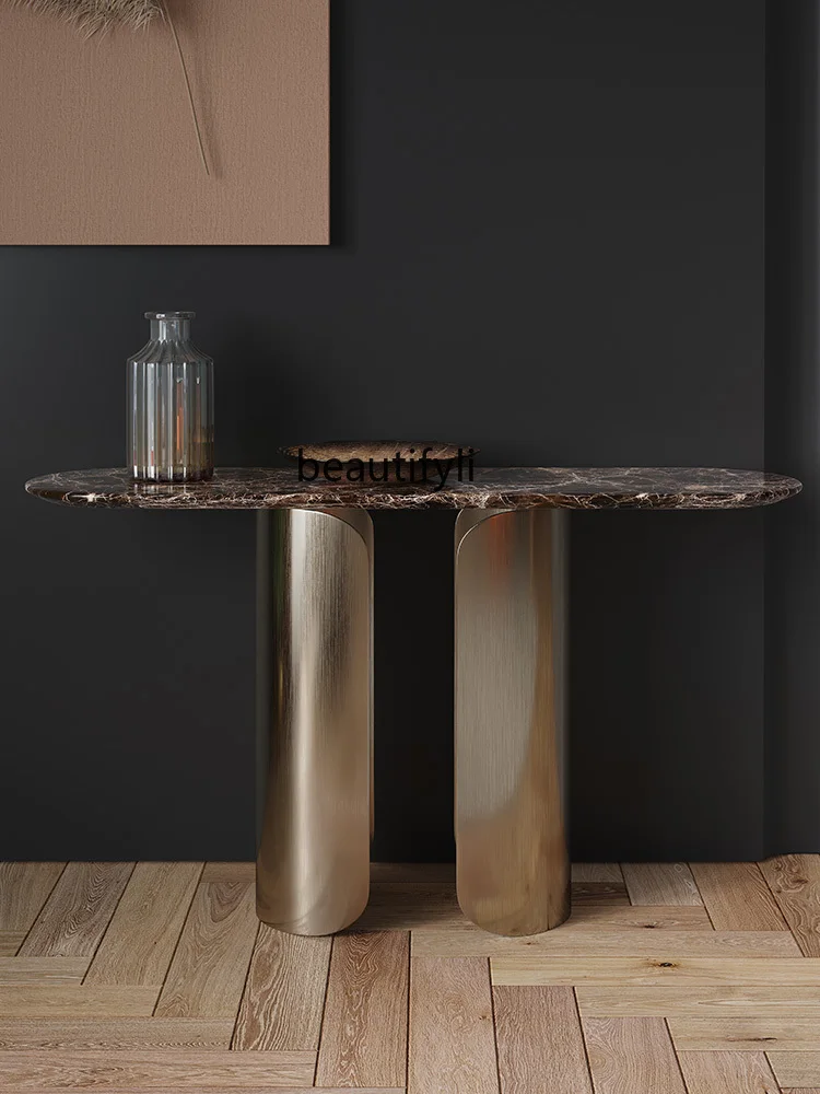 High-End Console Wall-Mounted a Long Narrow Table Modern Ultra-Narrow Hallway Counter Marble Hallway Table