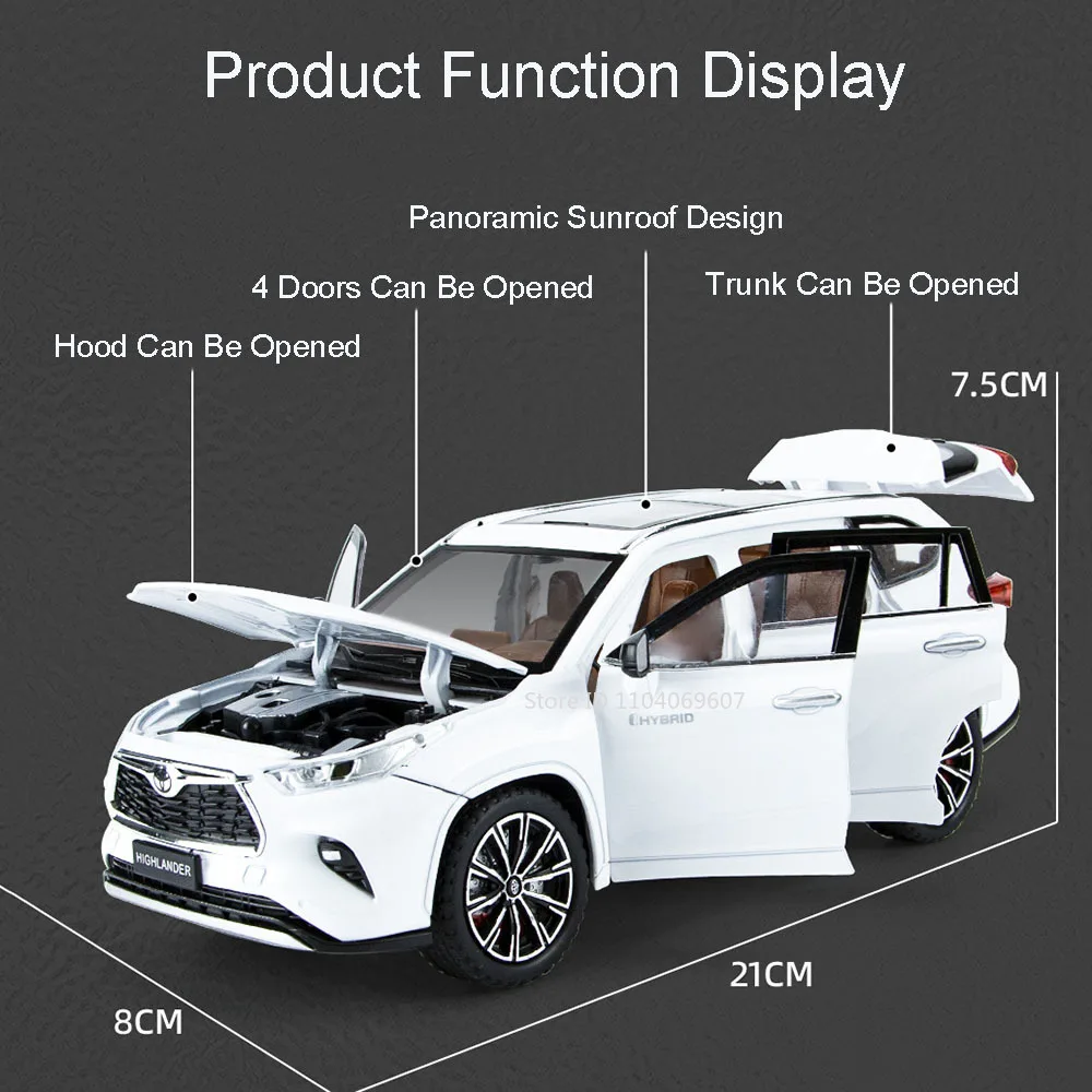 1:24 Highlander Modellauto Spielzeug Legierung Druckguss SUV 6 Türen geöffnet Sound Licht zurückziehen Gummireifen Spielzeugfahrzeuge für Jungen Geschenke