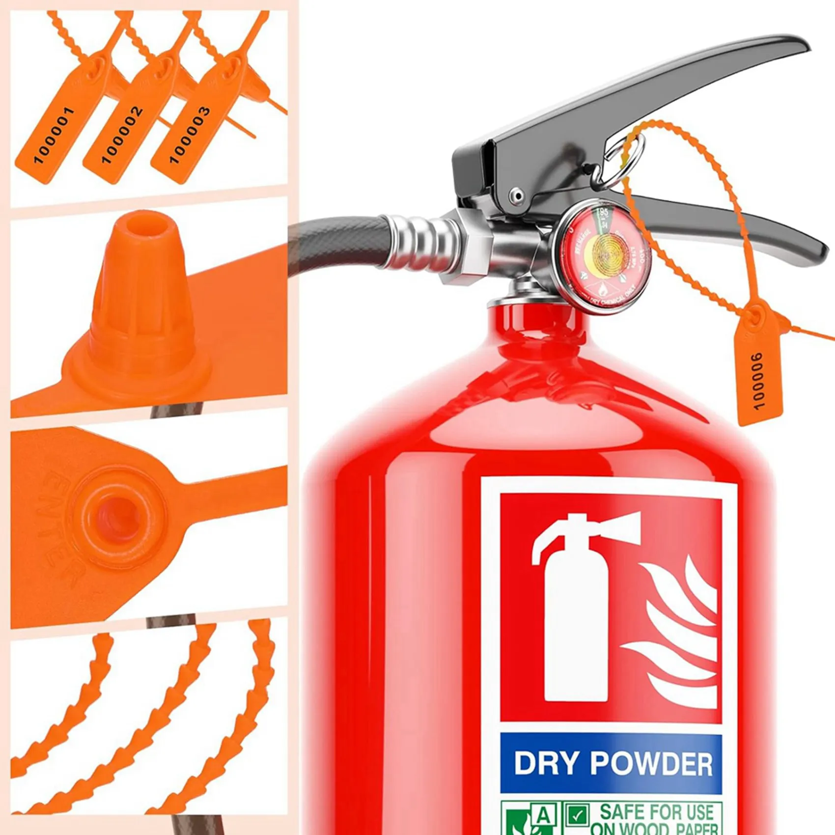 

MCGS-2000 Pcs Plastic Tamper Seals Fire Extinguisher Tags Security Tags Seals Safety Numbered Zip Ties Labels Orange