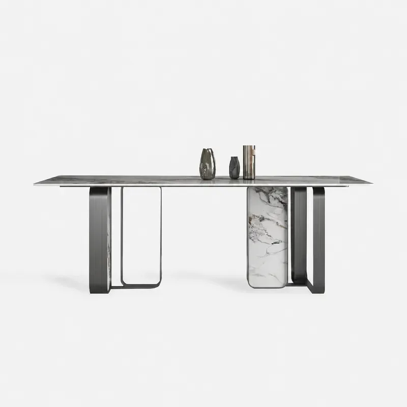 Italian Imported Bright Rock Slab Dining Table and Chair Set Simple Modern Rectangular for Small Apartment Household