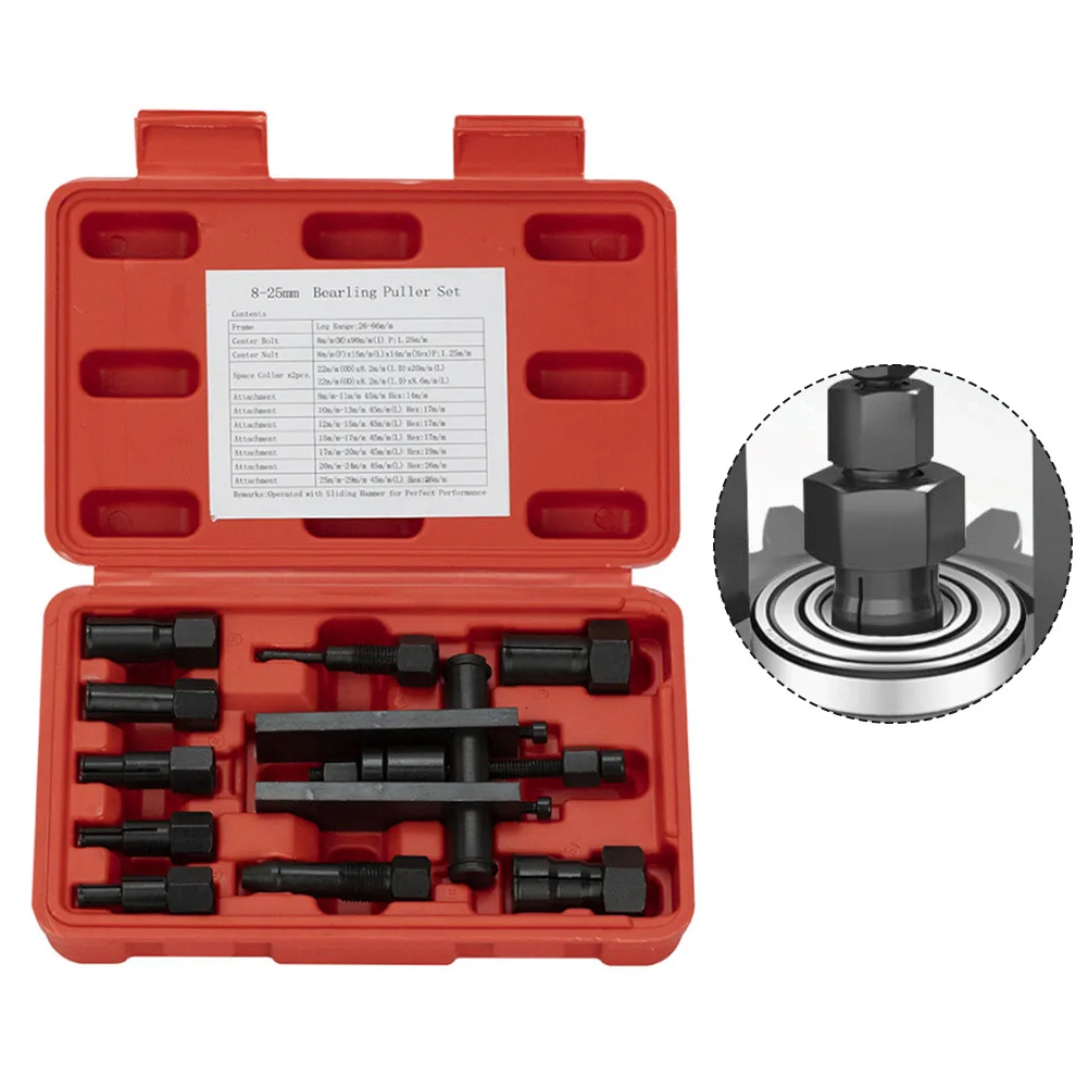10 Pcs Bearing Puller Set with 8-25mm Collets for Motorcycle Car Industrial Blind Bearings Anti Rust Coated Tools