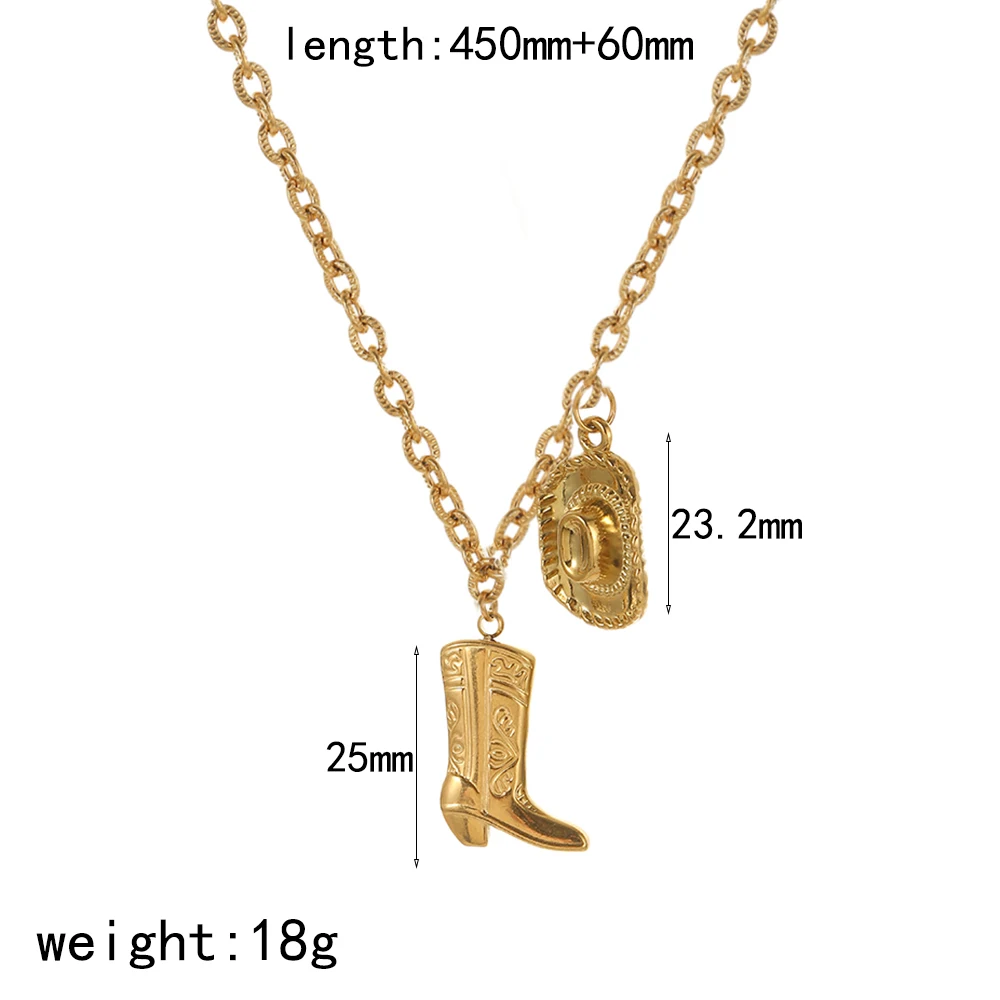 Persönlichkeitsdesign Edelstahl Goldfarben Western-Cowboystiefel Anhänger Halskette für Damen Charm-Schmuck – Detail 7