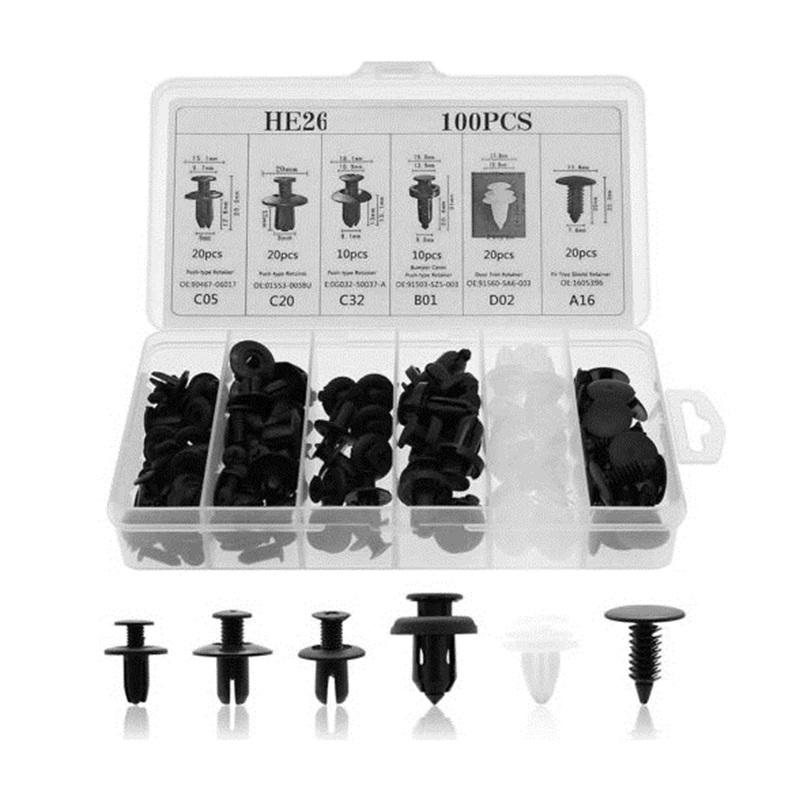 100Pcs Mixed Car Body Bumper Rivet Set Car Plastic Fender Bumper Trim Retainer Rivets Fastener Clips Push Pin Trim Panel Clip