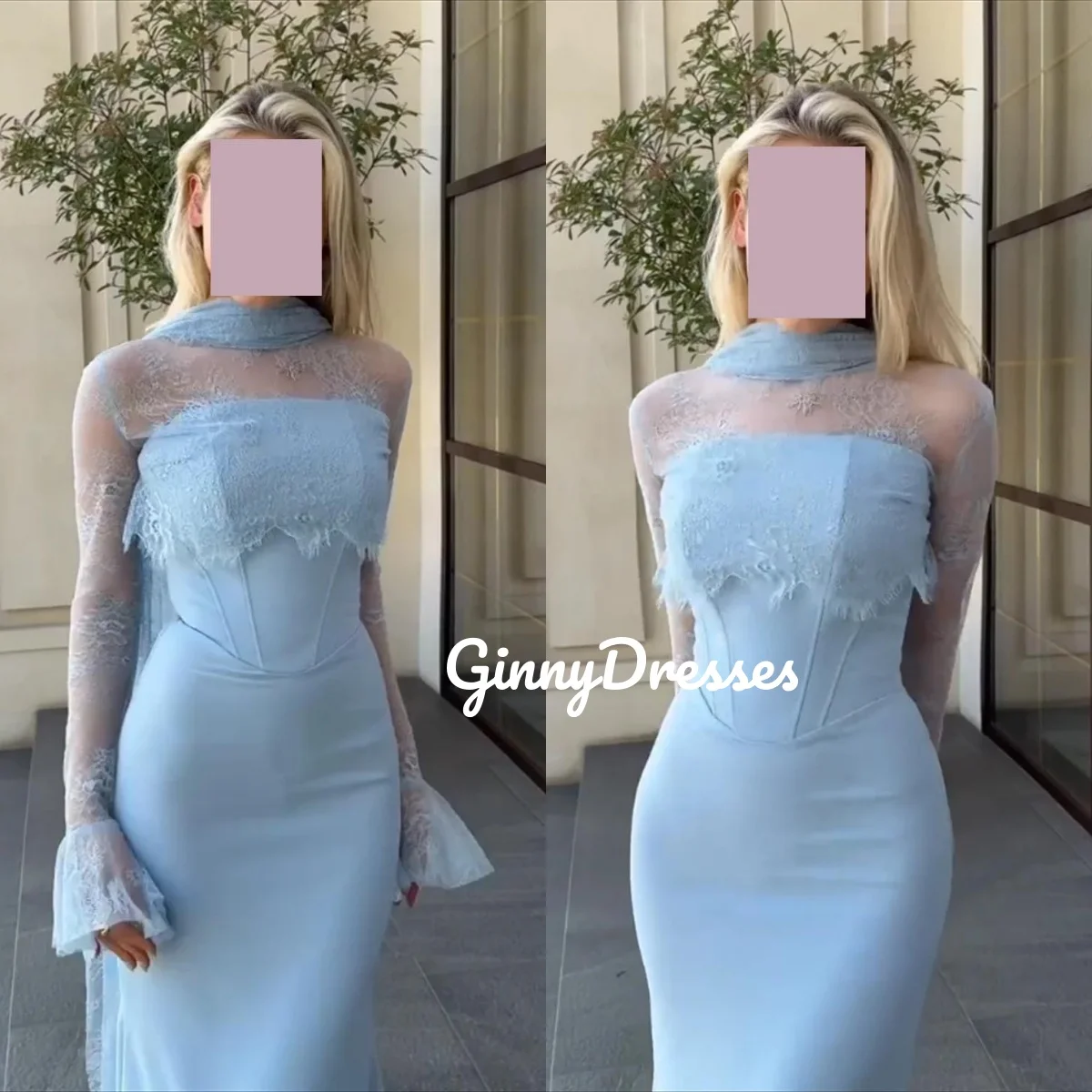 

Mermaid Customize Dresses For Women Scoop Neckline Floor-Length Zipper Up Women'S Evening Dresses Long Sleeves Vestidos De Fiest