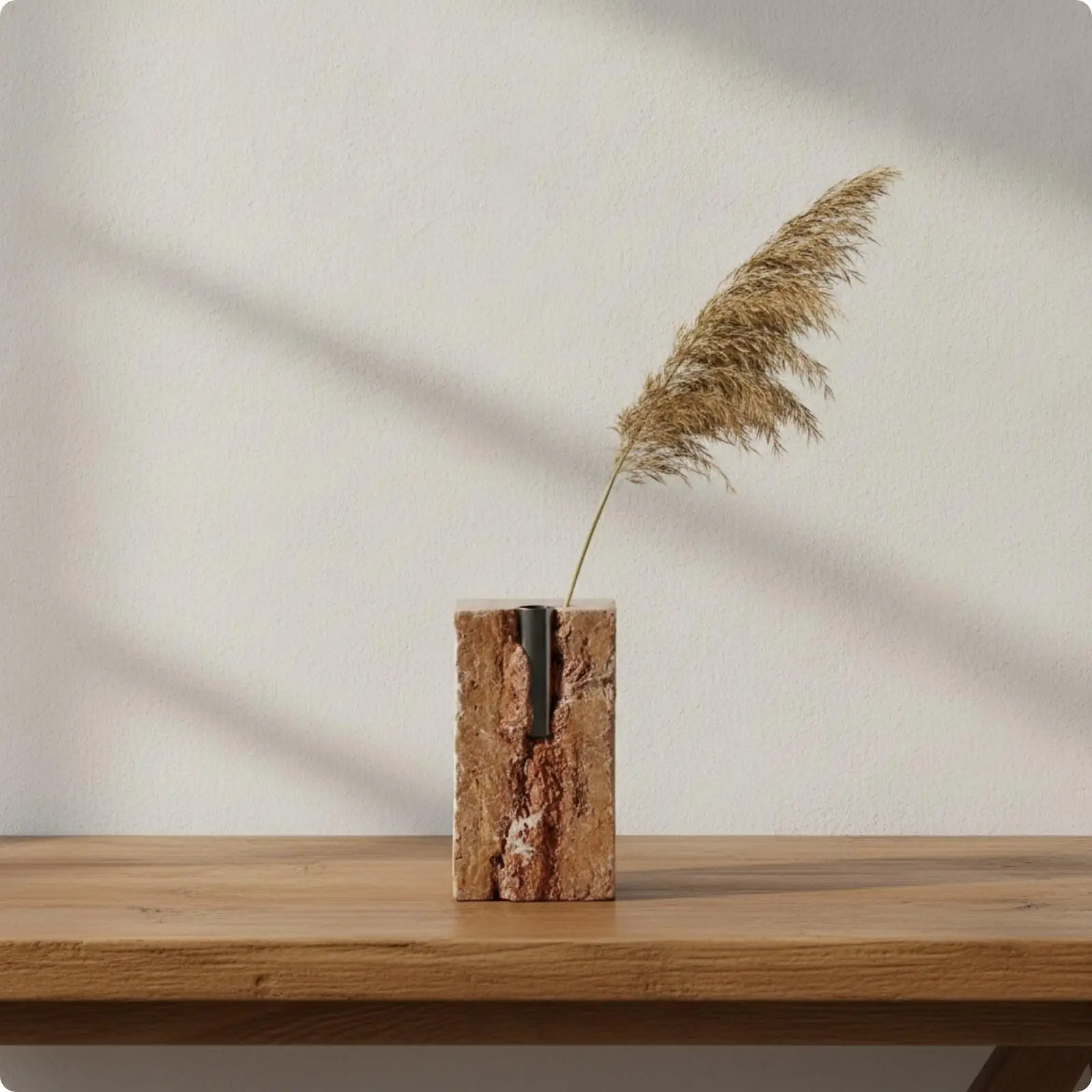 Stone Vase with Metal Inserts Sculptural Marble Vase Rustic for Hotel