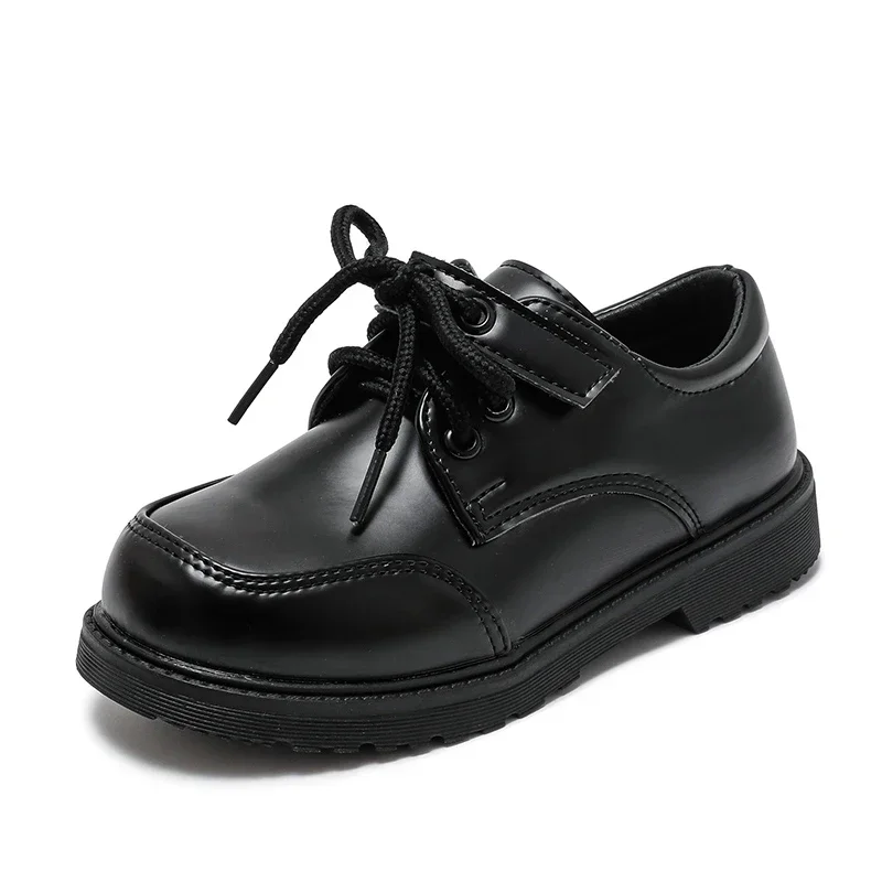 2024 Four Seasons Children Leather Shoes for School Black Glossy Britain Style UK Uniform School Shoes Kids Performance Loafers