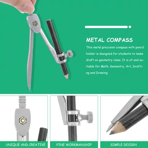 Professional Carpenters Compass Drafting Precision Compass with Pencil Holder for Math Drawing School Compasses Set