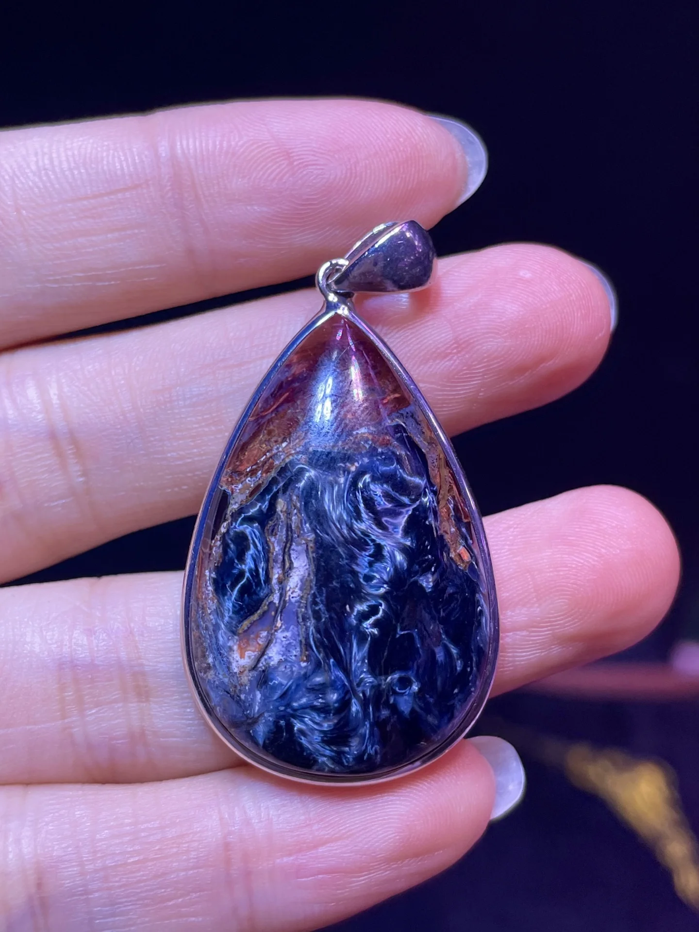 

Genuine Natural Blue Pietersite Pendant Women Men Fire Pietersite 40.4/24.6/8.3mm Namibia Necklace Jewelry AAAAAA