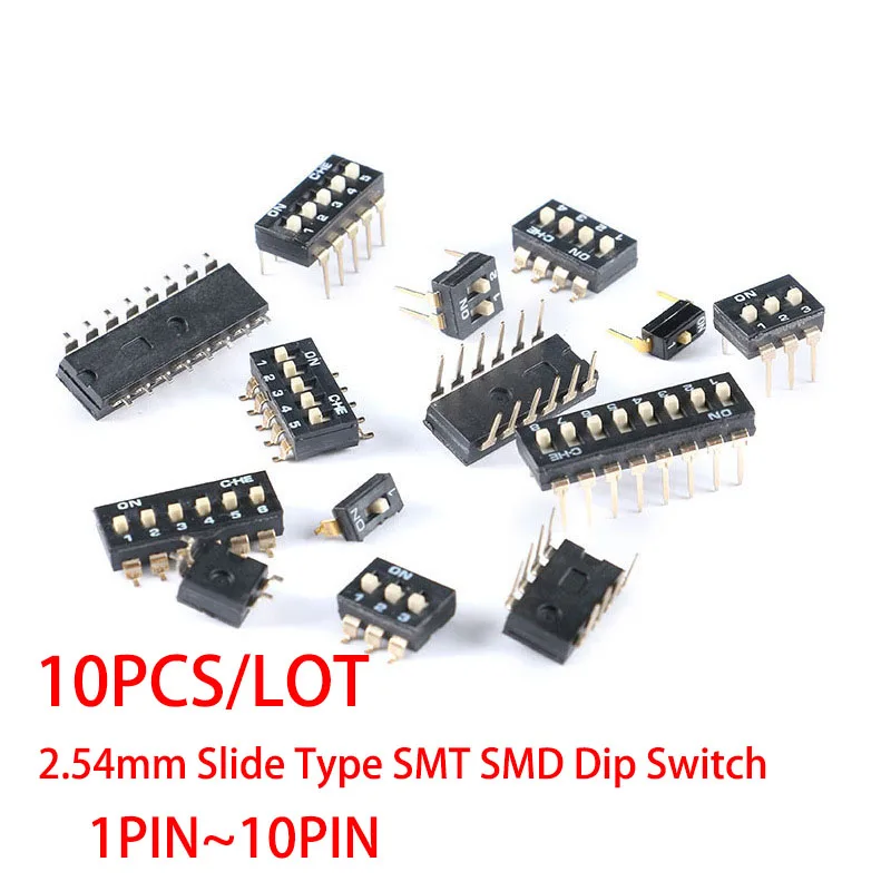 10PCS/LOT 2.54mm Slide Type Switch Black SMD DIP Switch Pitch 4Pin 2 Position/8pin 4 Position/16pin 8 Position Piano key switch