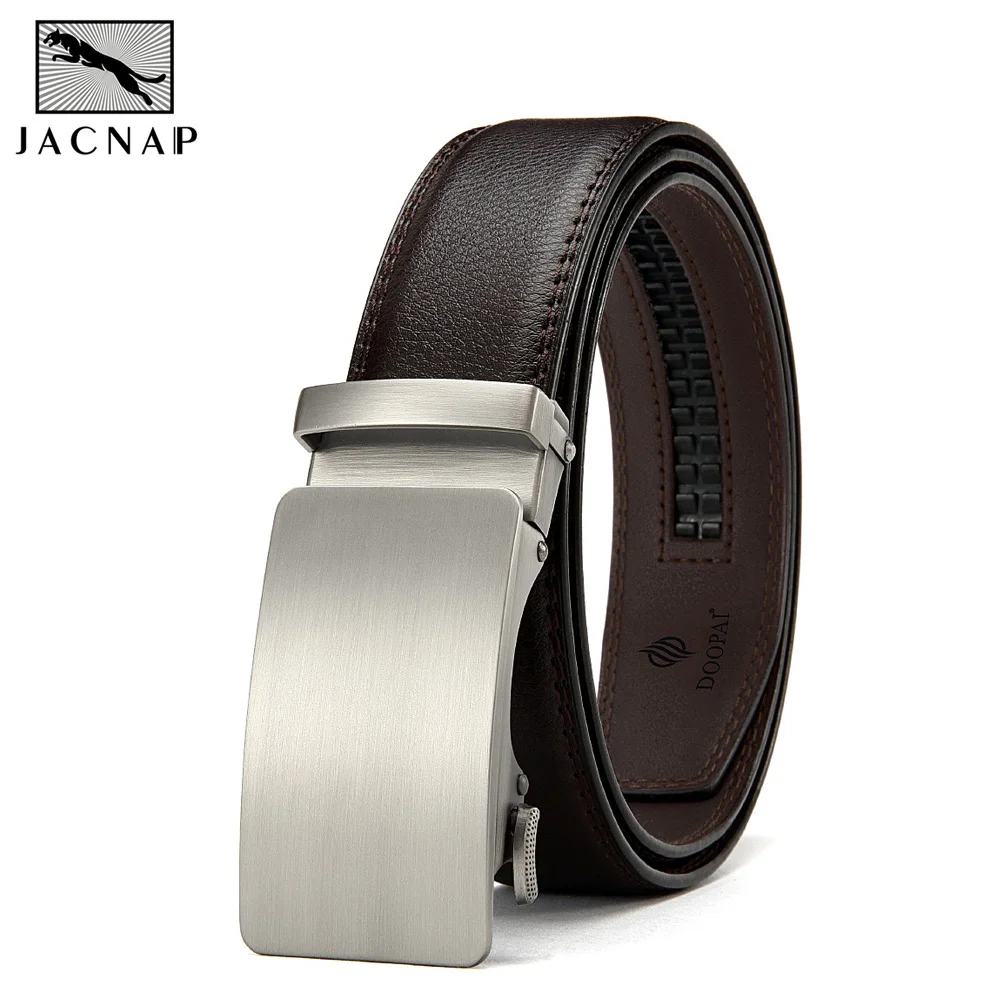 JACNAIP Men\'s Belt Belts Genuine Leather Cowskin Waistband Suspenders Man Gift Black Stretch Buckles For Suit Luxury Brand Ratch