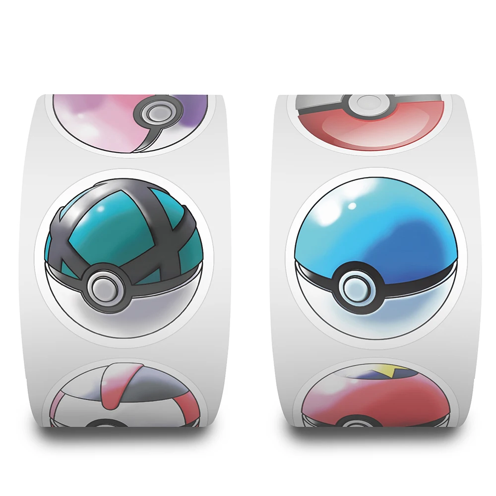 500PCS Cool Pokemon Poke Ball Anime Stickers Roll DIY Phone Case Laptop Luggage Kawaii Cartoon Waterproof Sealing Labels Sticker