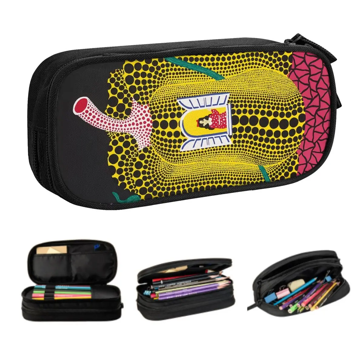 Custom Kawaii Yayoi Kusama Abstract Painting Pencil Case for Girl Boy Large Capacity Pencil Box School Supplies