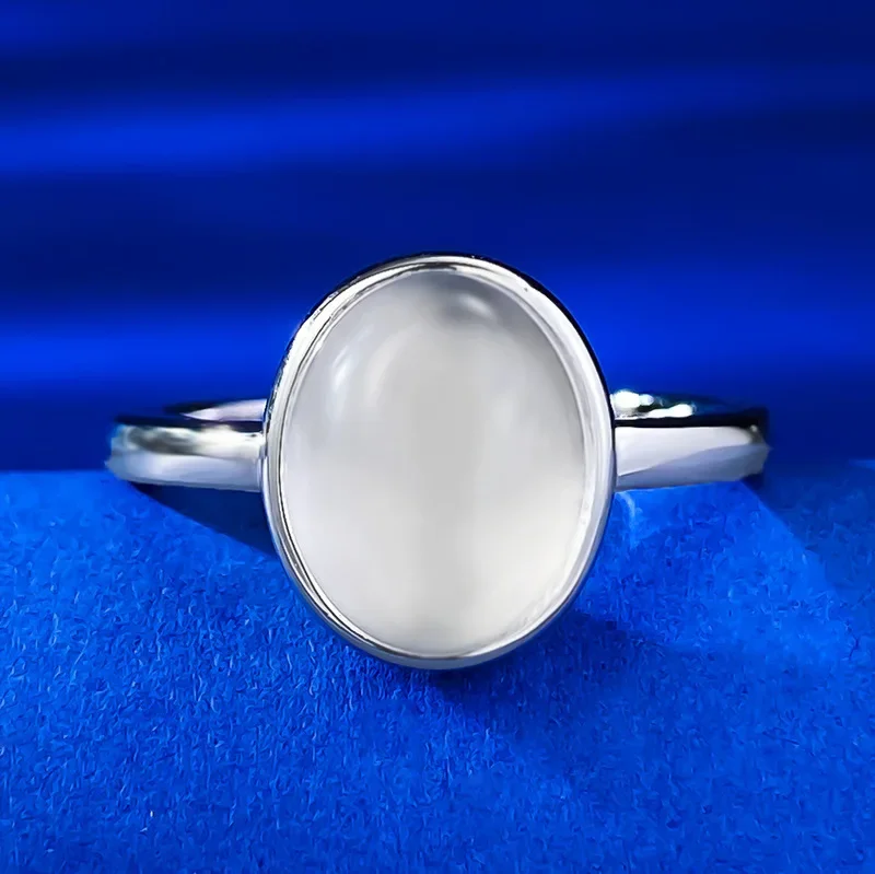 New S925 Silver 8 * 10 Egg Faced Water Foam Jade Quartz Jade Ring Ring, Daily Luxury Versatile Wedding Jewelry