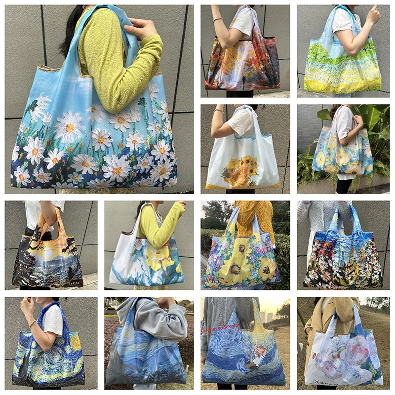 

New Fashion Bag Foldable Shopping Bag Reusable Grocery Storage Bag Nylon Portable Shoulder Handbag Travel Tote Bag