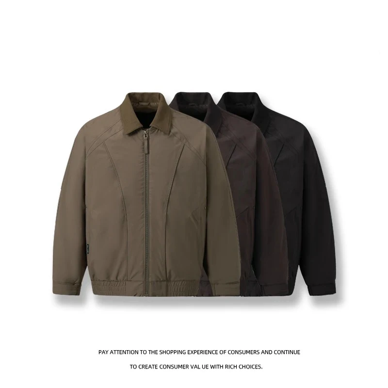 Men's Casual Turn Down Collar Zipper Cotton Padded Jacket Lightweight Windproof Outerwear Simple Solid Color Winter Coat Men