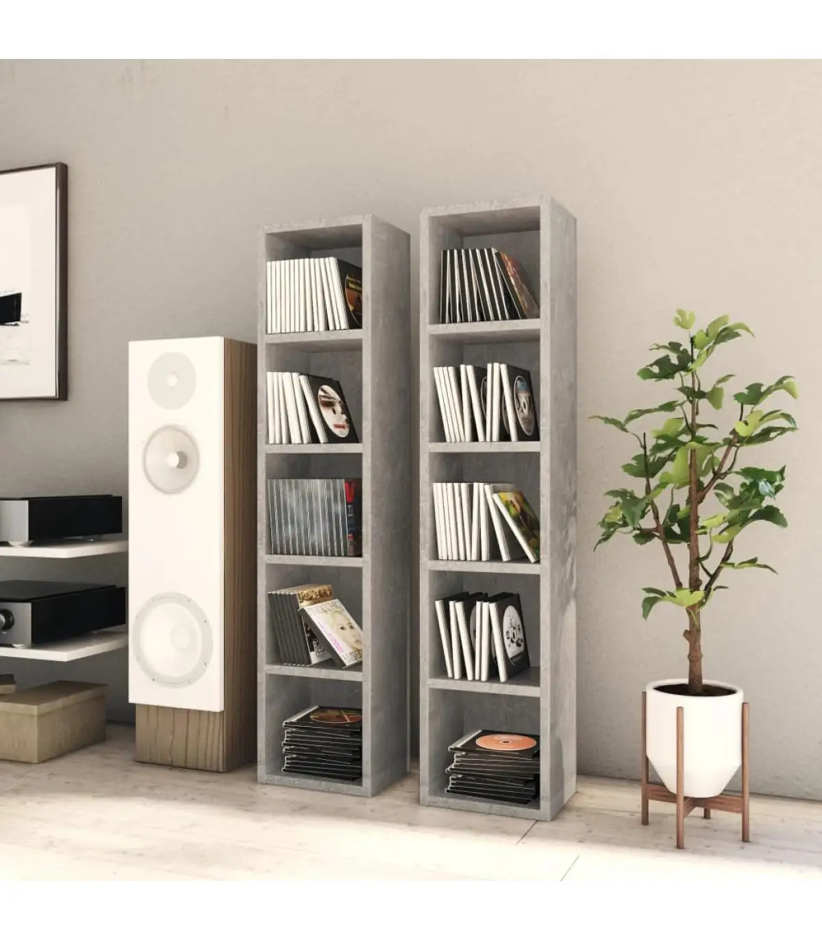 CD and DVD storage 2 PCs gray concrete plywood 21x16x93,5cm CD rack