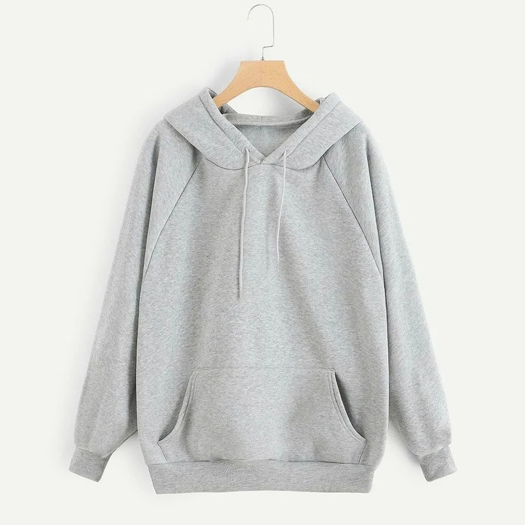 Jersey básico para mujer, sudaderas informales de Color sólido con hombros caídos, sudaderas con capucha de gran tamaño para otoño, bolsillo con capucha y cordón para mujer