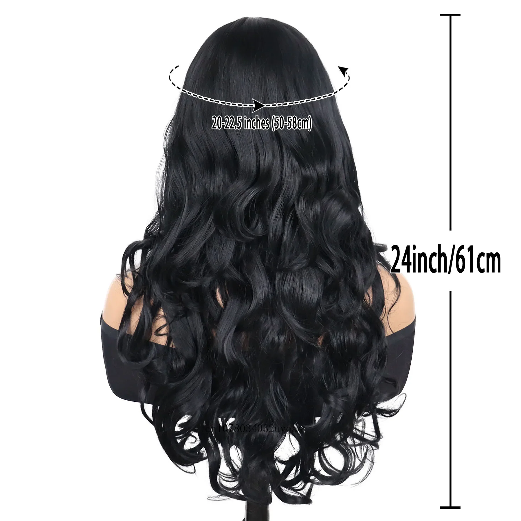 Synthetic Hair Long Black Wigs for Asian Women Natural Hairstyles Curly Wig with Bangs Cosplay Wigs Halloween Costume Party Wig