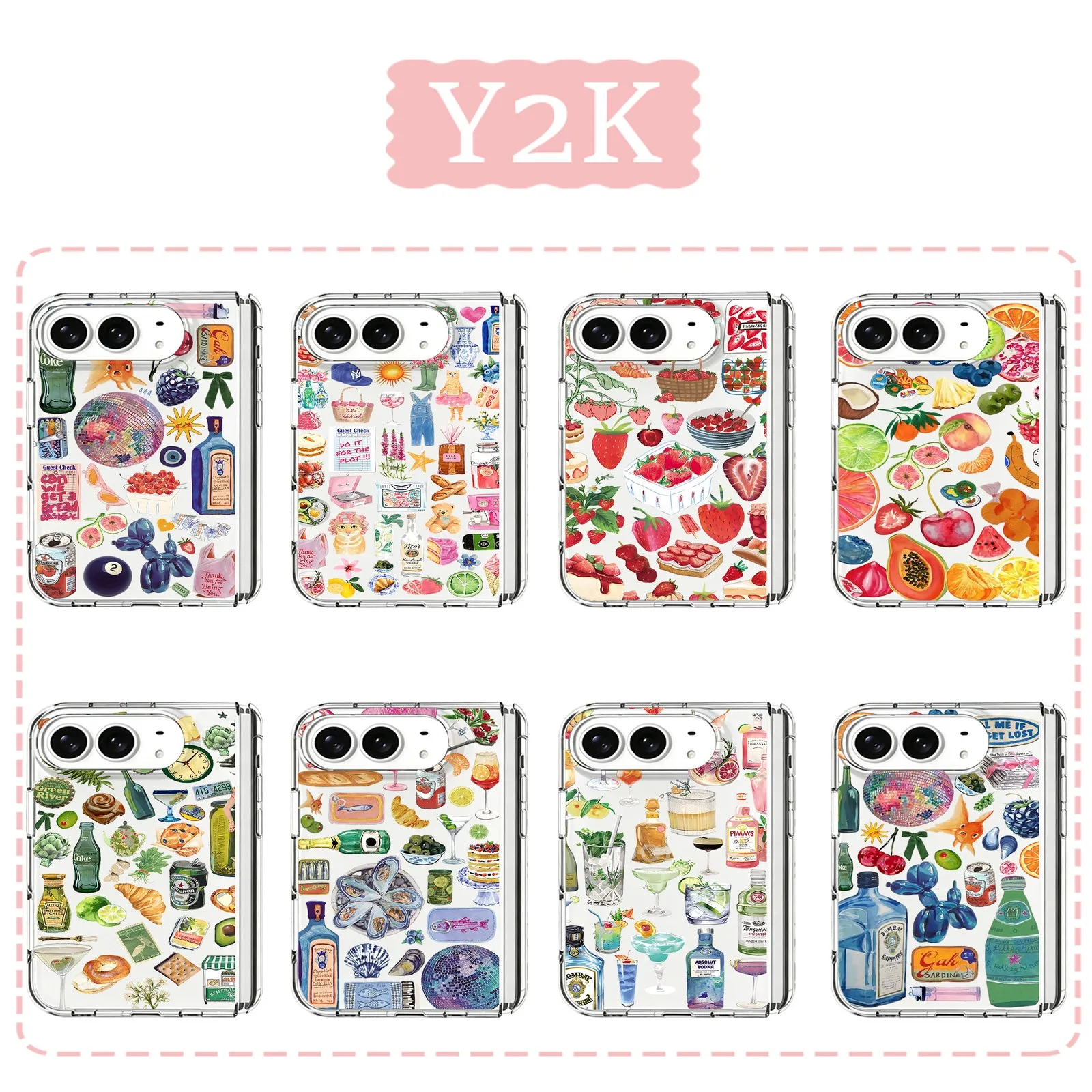 Colorful Fruit Collage Phone Case for Samsung Galaxy Z Flip3 Flip4 Flip5 Flip6 Flip7 Fold7 Fold4 5G Soft TPU Anti-fall Airbag PC