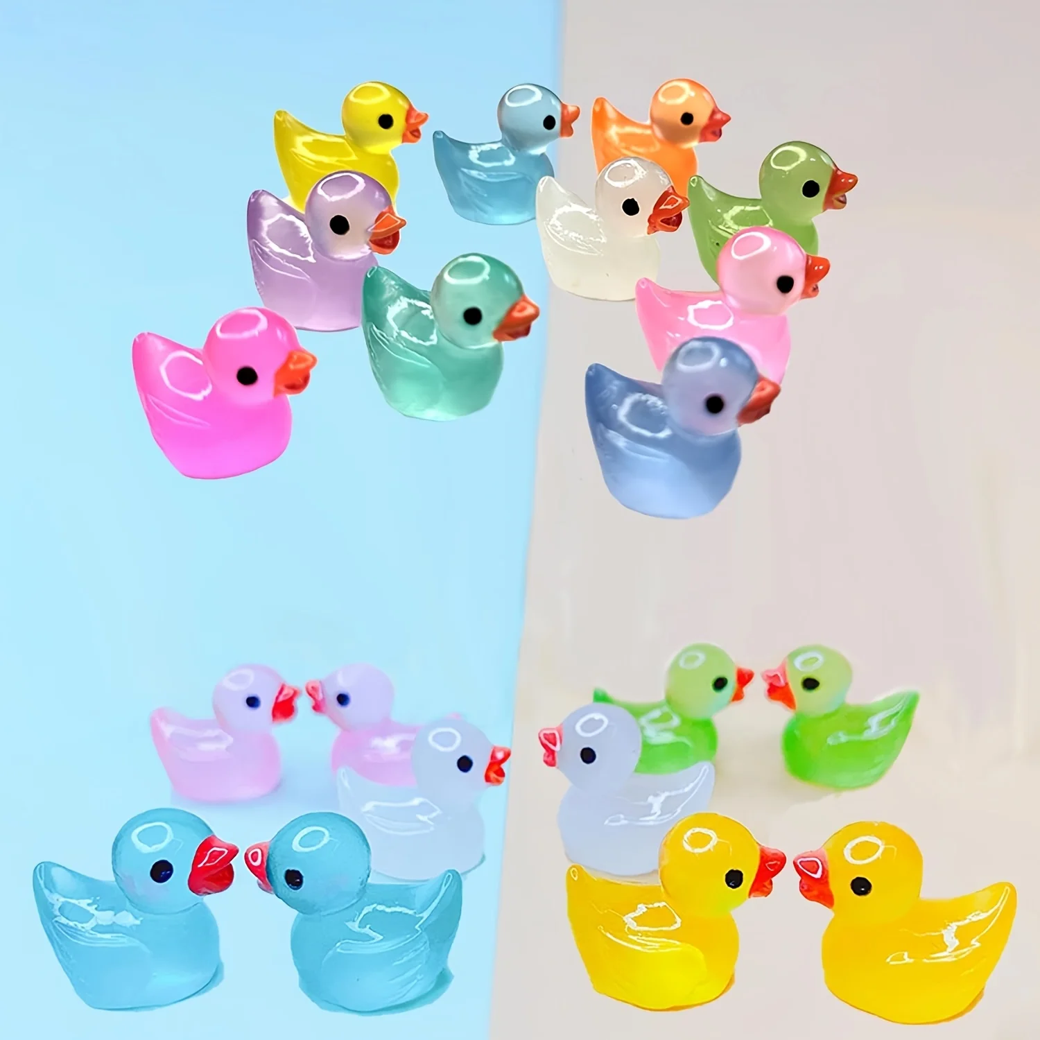 30/60/100PCS Mini Ducks Tiny Resin Ducks Figurines Glow in The Dark Small Miniature Ducks Bulk for Dollhouse Decor Landscape