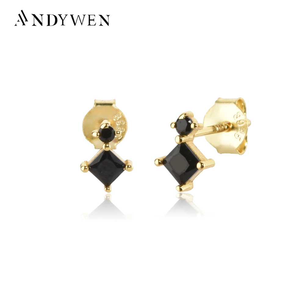 ANDYWEN 925 Sterling Silver Gold Square Zircon CZ Piercing 10 Color Stud Earring Piercing 2022 Women Wedding Fine Jewelry