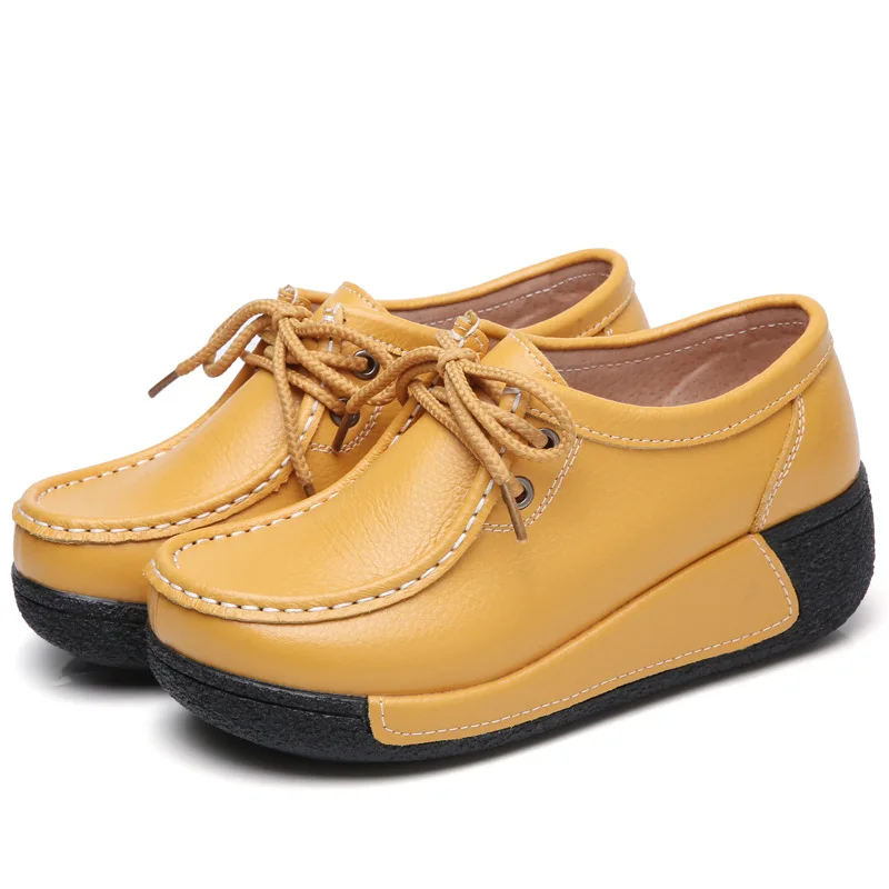 Loafers Shoes Women Flats Comfortable Woman Breathable Leather Lace-up Sneakers Women Fashion Black Soft Casual Shoes Female