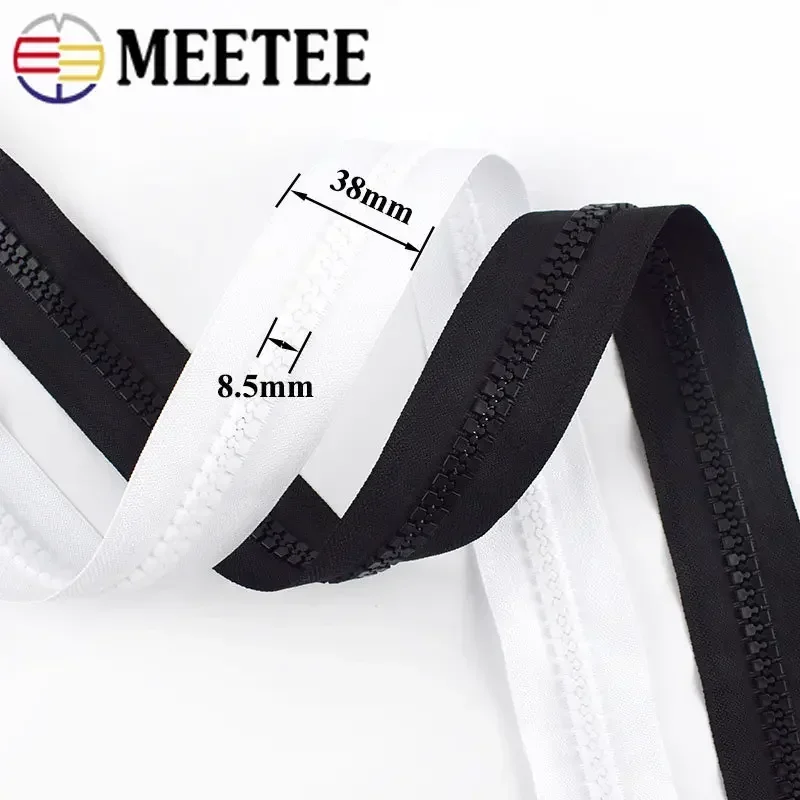 Meetee 1/2/3/4/5Meter 10# Resin Zippers Open-end Tail Double Side Slider for Sewing Jacket Coat Tent Long Zips DIY Accessories