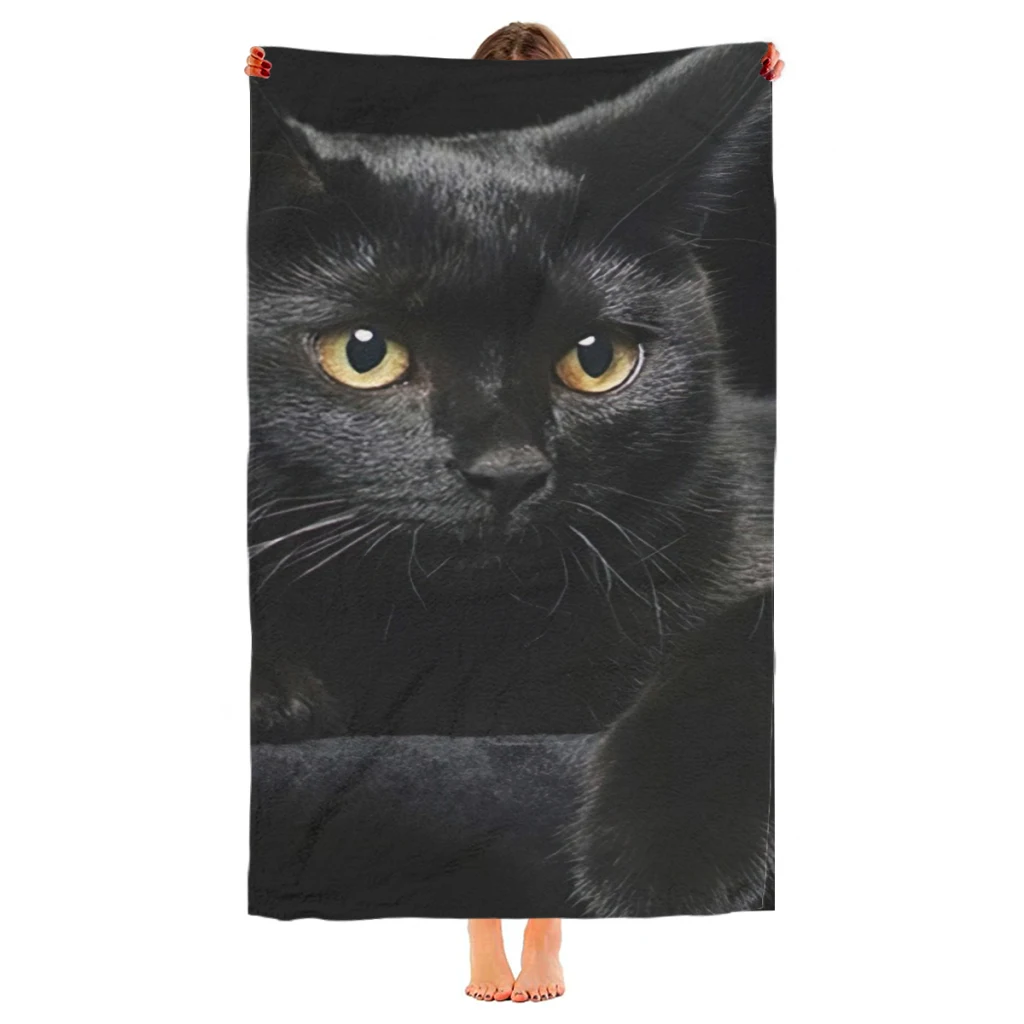 Black Cat Beach Towel  Poncho Bathing Towels Cover-ups Quick Dry Sand Free Yoga Spa Gym Pool