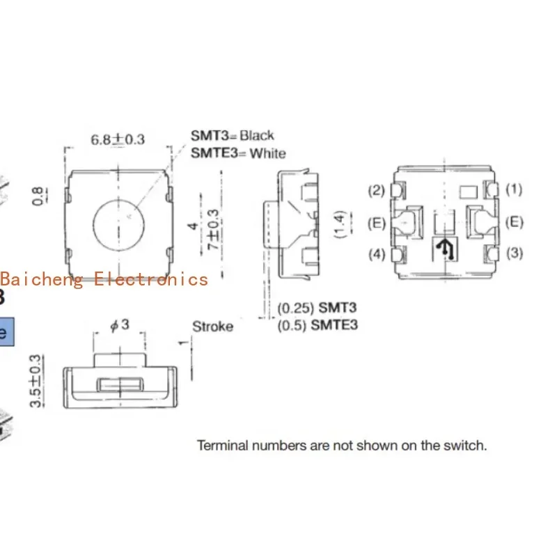 10PCS SMT3-01E inner patch 4-pin touch 6 * 6 * 3.5 foot wrap button switch button micro movement