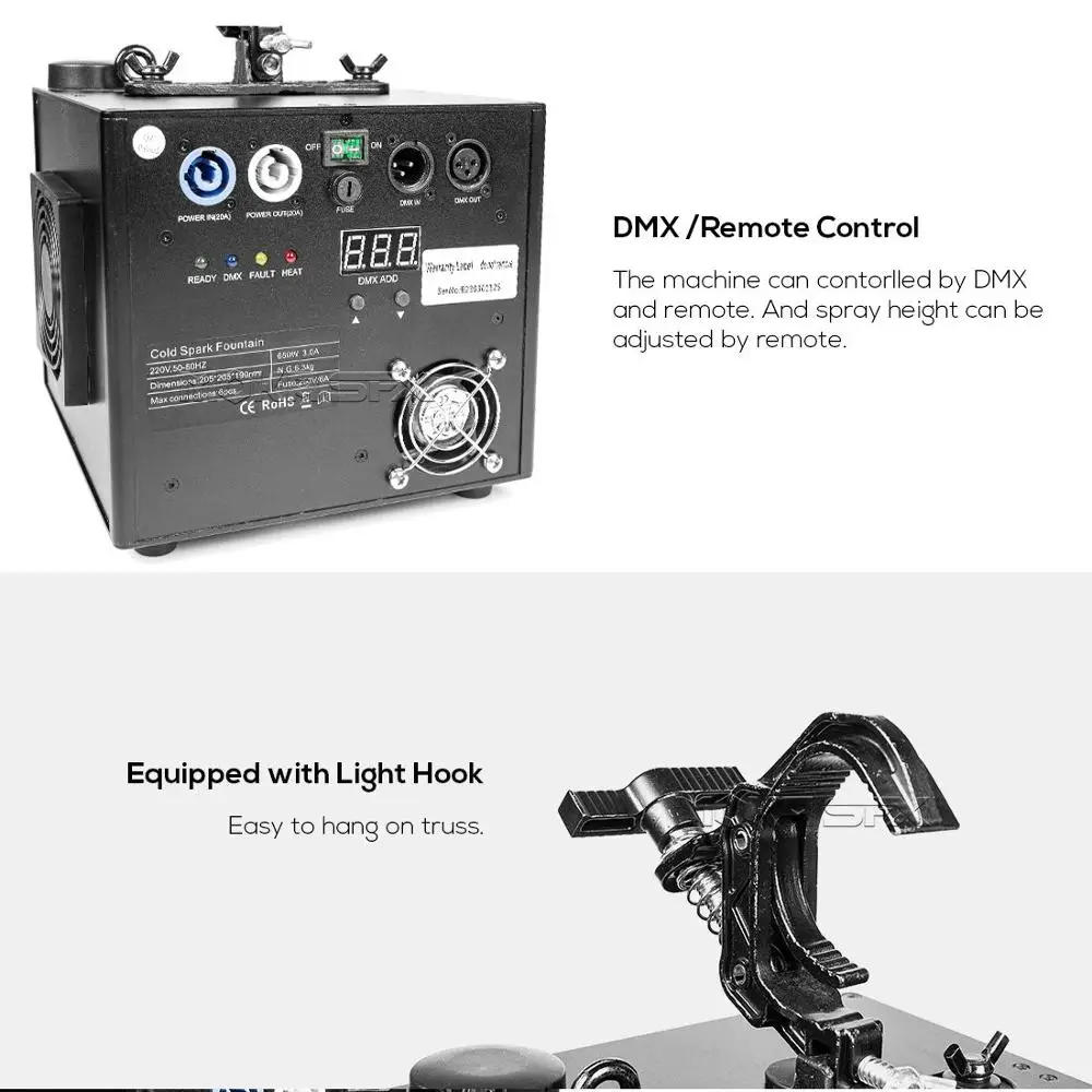 Imagem -05 - Máquina de Faísca Fria Cascata Dmx512 Controle Remoto em pó Efeito de Palco Profissional Equipamento de Palco Máquina de Faíscas Frias