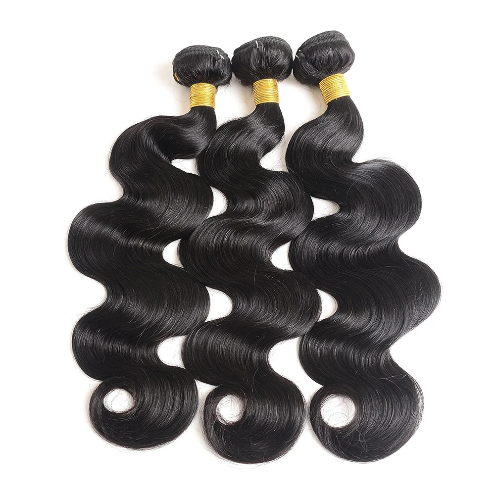 YIJIMEI 32 Inch Body Wave Bundles Human Hair 1 3 4 Bundles Brazilian Weav Virgin Hair Natural Color 100% Human Hair Extensions