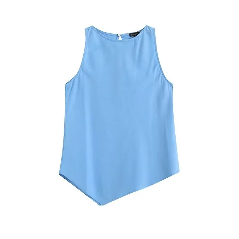 Csa sin Mangas de Lino con Diseño Asimétrico E para Mujer, Estilo Versátil, Tendencia de Moda Verano 2024, Largo Re...