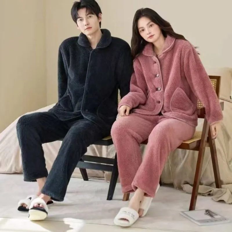 المرجان بيجامة من الصوف الخريف والشتاء مجموعات الأزواج والرجال يمكن الخروج مع الصوف سميكة فضفاضة كبيرة الحجم مجموعة ملابس تنحيف جديدة #3