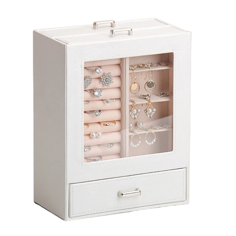 Jewelry Holder Accessories Jewelry Storage Box Leather Jewelry with Clear Window for Necklace Bracelets Rings