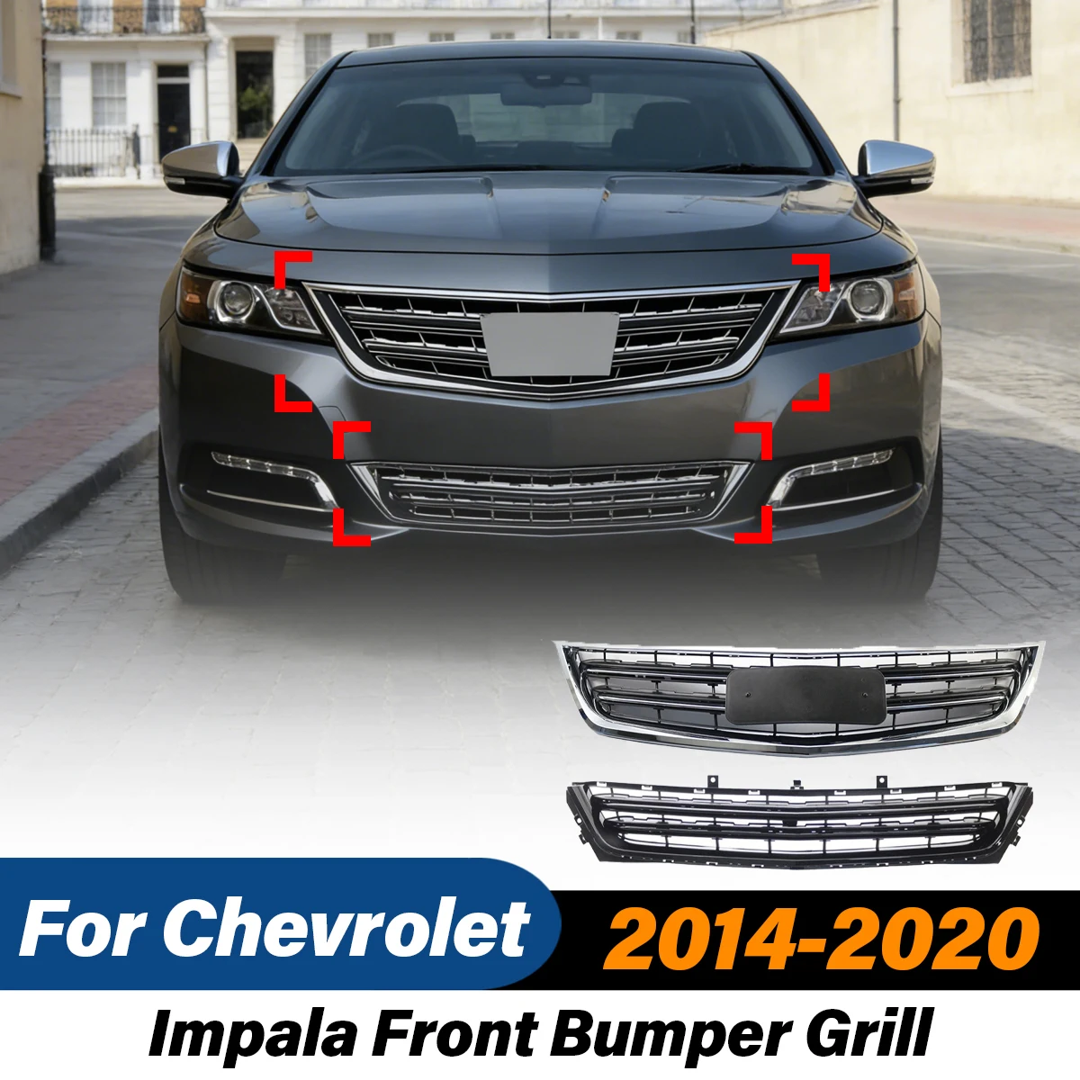 For Chevrolet Impala 2014 2015 2016 2017 2018 2019 2020 Car Front Bumper Racing Grill Mid-Grid Bottom Grid Body Modification Kit