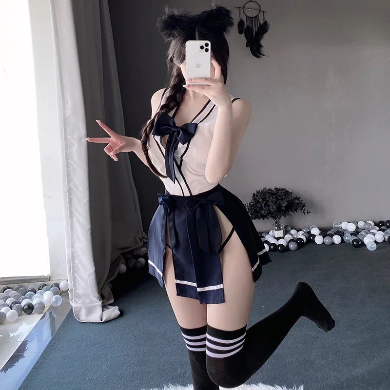 

Sexy Lingerie Cosplay Costume School Girl Uniform Kawaii See-through Student JK Skirt Suit Set Pajamas Night Club Wear Womens