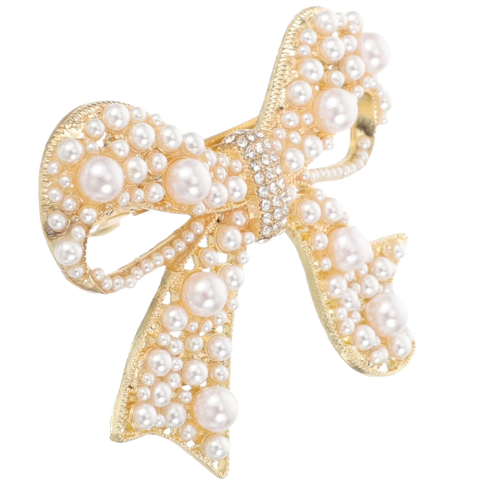 Bow Hair Spring Clip Pearl Rhinestone Decor Clip Headdress for Female Woman Lady Golden White Hair Clip Bow