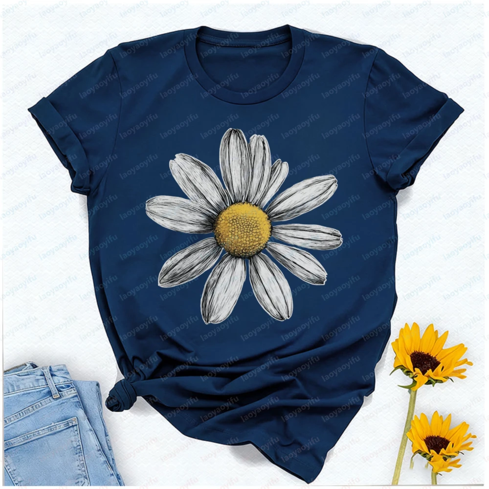 Daisy Wildflower Boho Floral T-Shirt Gift  Gift for Sister  Boho Flower Summer Daisy Women Shirt Y2k Clothes Gothic Gothic Tops