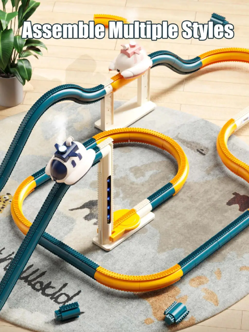 Steam Car Track Assembly Toys Trolley con Steam 360 ° Flip Rail Lift Track balesaw para niños, rompecabezas, juguete juguetón para niños, regalo de cumpleaños