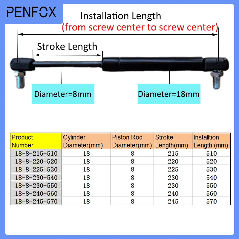 1 PC 510mm-570mm 100N/10KG Universal  Strut Bars Gas Spring  Shock Absorber Hydraulic Lift Support Strut Bar RV Bed Car Machine